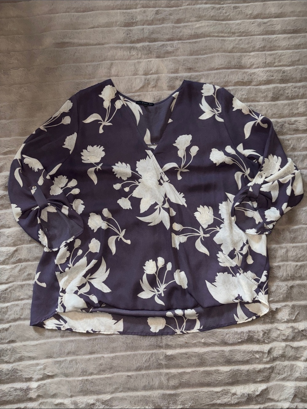 West Kei Purple Floral Wrap-Style Blouse